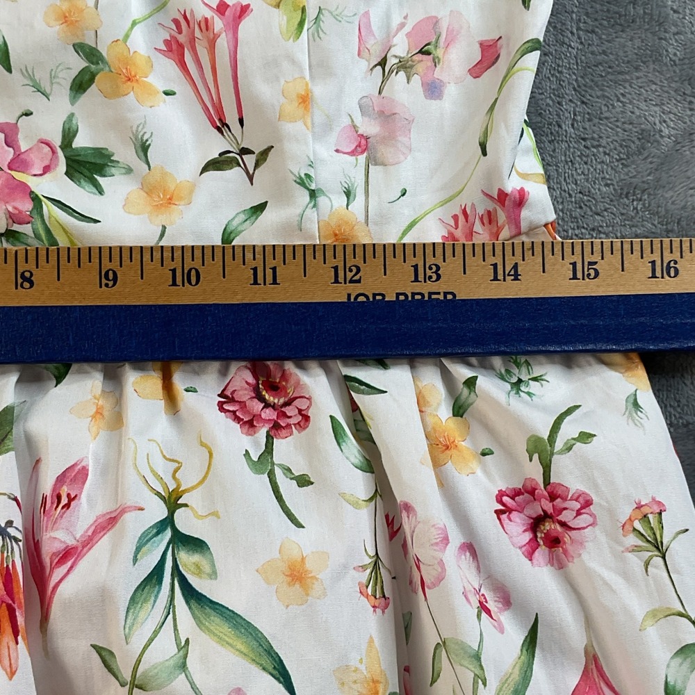H&M Floral Cotton Midi Sundress White Pink Yellow Smocked Back Strappy Womens M - Picture 7 of 16